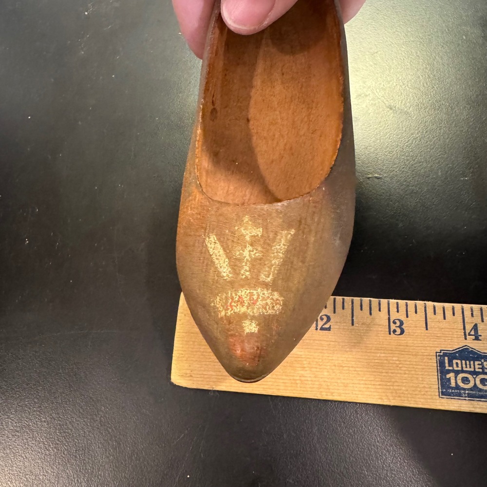 Vintage Wooden Clog Shoe Decor Small Brown Hand Carved Crown Folk Art - Picture 6 of 7